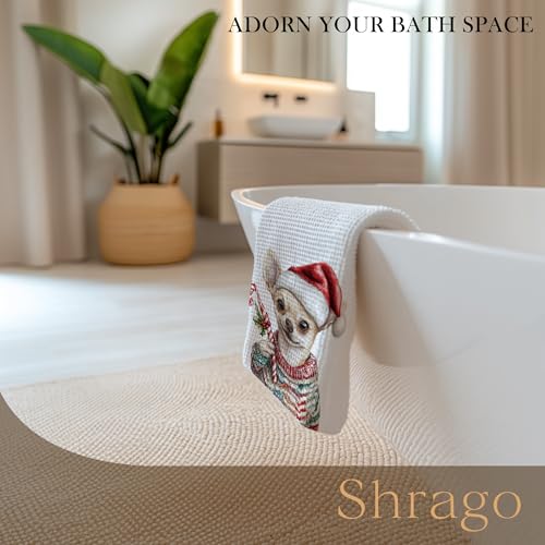 Image of Christmas Chihuahua Kitchen Towels, Chihuahua Gifts for Women Men Dish Tea Towels, Funny Candy Cane Dog Decorative Hand Towel for Bathroom Decor, 16x24 Inch