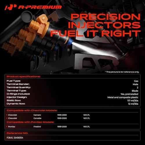 A-Premium 4 Holes Set of 8 Fuel Injectors Compatible with Chevrolet Camaro, Corvette & Pontiac Firebird, 1999-2000, 5.7L, Replace# 12456154 by A-Premium - Used condition - Image 2