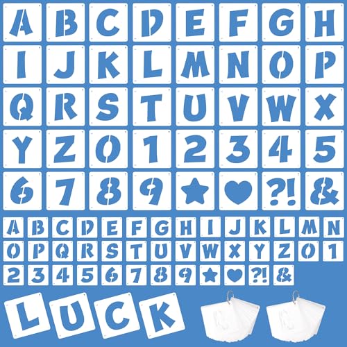 Letter Stencils 80 Pcs Reusable Alphabet Number Stencils PET Craft Large Letter Stencil for Painting on Wood Wall Fabric Chalkboard DIY Signs and Art Decor (3Inch & 4Inch)