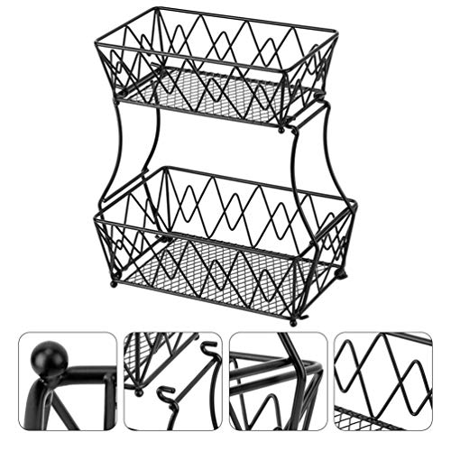 Cabilock – Cesta de frutas com 2 camadas de metal, vegetais, frutas, suporte de metal, suporte de fr