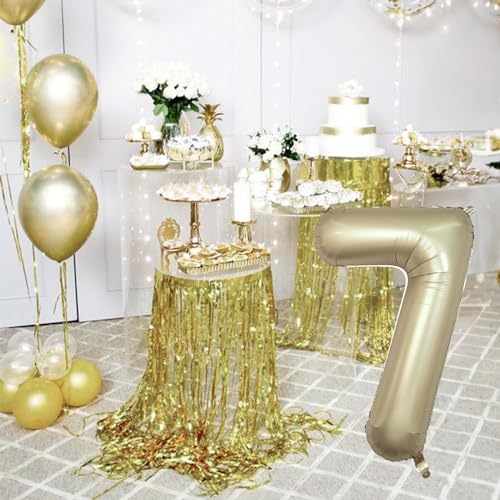 Image of 40 Inch Balloon Number 7 Metallic Gold, Large Mylar Foil Light Gold Number Seven Balloons for Girls Women, Champagne Gold Globos de Numero 7 Helium Balloons for Boys Men 7th Birthday Party Decorations