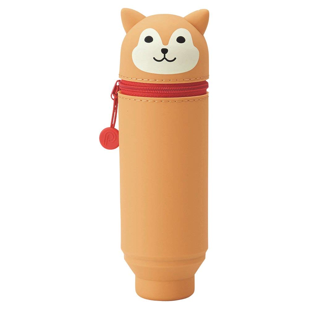 Lihit Lab PUNI LABO STAND PEN CASE, CUTE ANIMAL DESIGN, SILICONE PENCIL CASE, (SHIBA DOG) (A-7712)