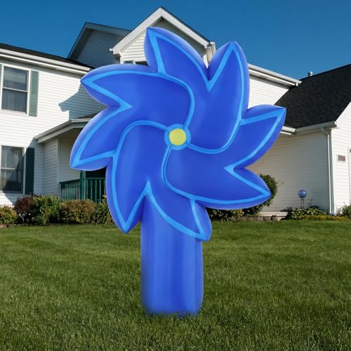 Soaoo 6 ft Child Abuse Awareness Pinwheel Inflatable Outdoor Decoration Blue Pinwheel Blow up Yard Sign Child Abuse Prevention Items for April Month Public Charity Campaign Lawn Party Decor