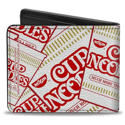 Buckle-Down Men's Foods Wallet, Bifold, Nissin Noodles Cups Stacked White Red Dark Yellow, Vegan Leather, 4.0" x 3.5"2