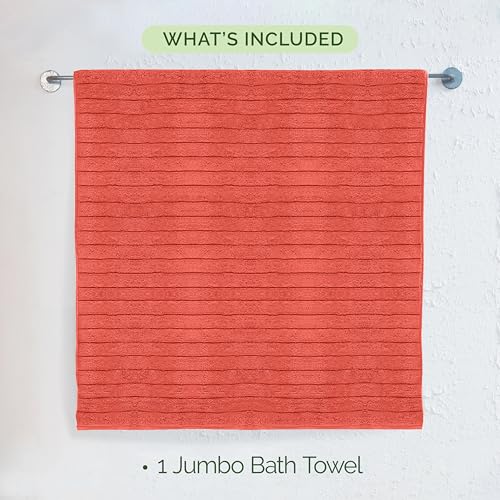Image of Elegant Comfort 100% Turkish Cotton Corduroy Ribbed Luxury Jumbo Bath Towel Ultra Soft - 35 x 70 Inch - Luxury Spa Premium Hotel Quality Highly Absorbent and Quick Dry Large Bath Towel, Coral