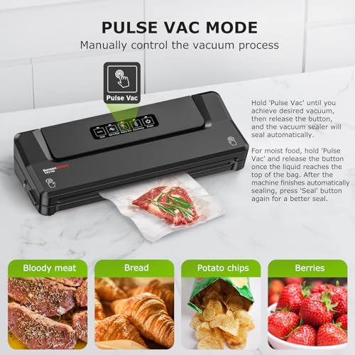 Bonsenkitchen Vacuum Sealer Machine with 5 Bags | Compact Food Sealer for Kitchen Storage & Meal Prep | Multiple Modes | External Vacuum System, Black