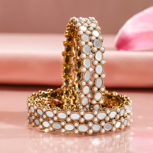 Image of Rubans Bangles Set of 4 American Diamond Zirconia Stylish Trendy Jewellery Gift for Women & Girls
