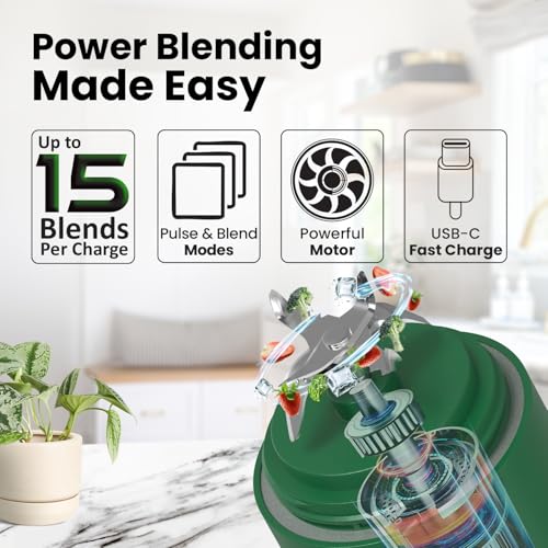 Image of BLITZ Portable Blender 600ml - ISI Approved | Made in India |Pulse & Blend Mode, 230W Motor, 6-Blade, Leakproof Lid - Mixer for Smoothies, Protein Shakes, Gym, Office (Olive Green)