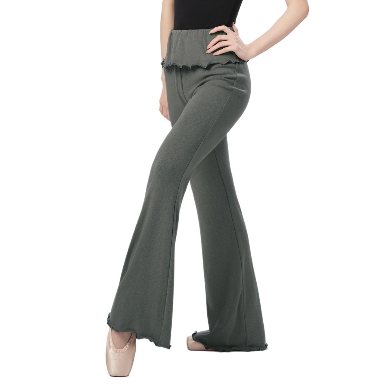 Generico Pantaloni da Danza Svasati for Balletto da Donna Pantaloni a Vita Alta con Volant Pantaloni in Cotone Pantaloni da Pratica for Palestra Moderna for Yoga