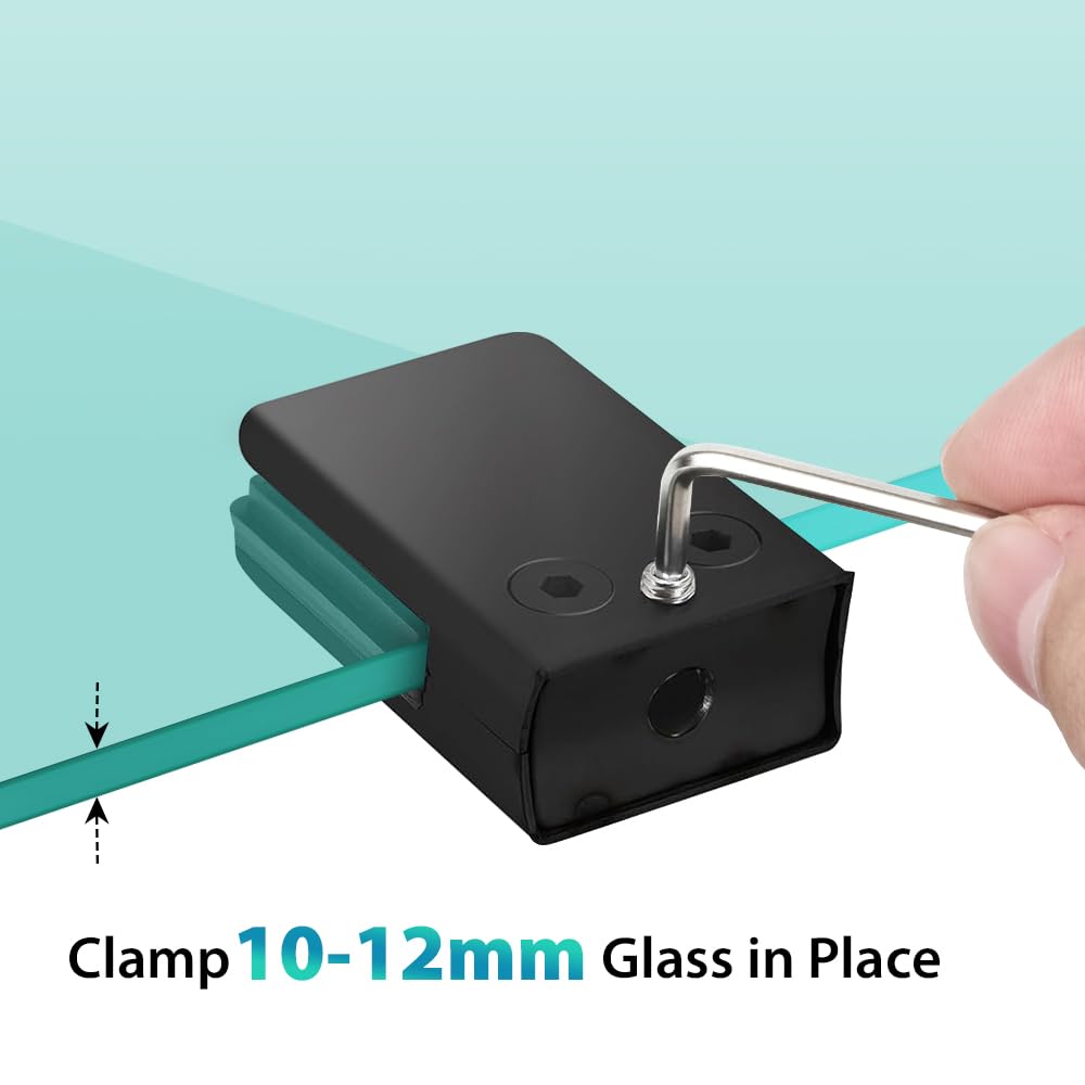 Morsetti per vetro da 10-12 mm, 12 pezzi, morsetti per balaustra in vetro nero, kit di staffe in acciaio inox per ringhiere per scale e pannelli in vetro
