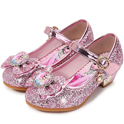 YOGLY Sandalias Zapatos de Tango Latino para Niños Vestir Fiesta Princesa de Tacón Primavera Verano Zapatillas de Baile Cosplay Fiesta Zapatos de Cristal con Lentejuelas Sophia Princess