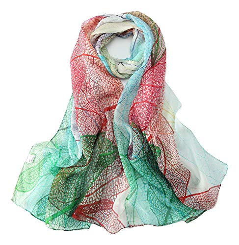 JWSilk Long Silk Chiffon Scarf Floral Print