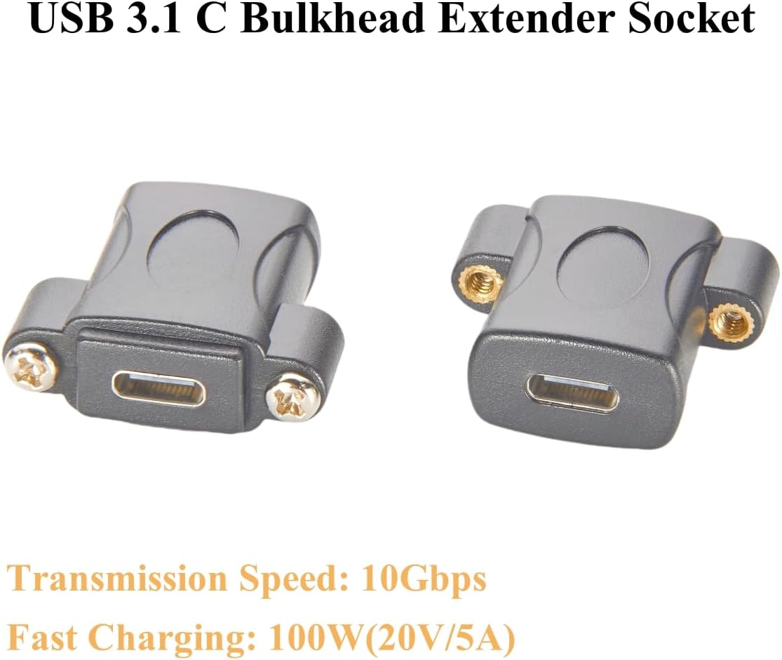 Screw Panel Mount USB 3.1 Type C Coupler Converter 10Gbps USB C Female to Female Gender Changer 100W Pass Through Bulkhead Extender Socket Connector for Data Transfer Charging (5PCS)