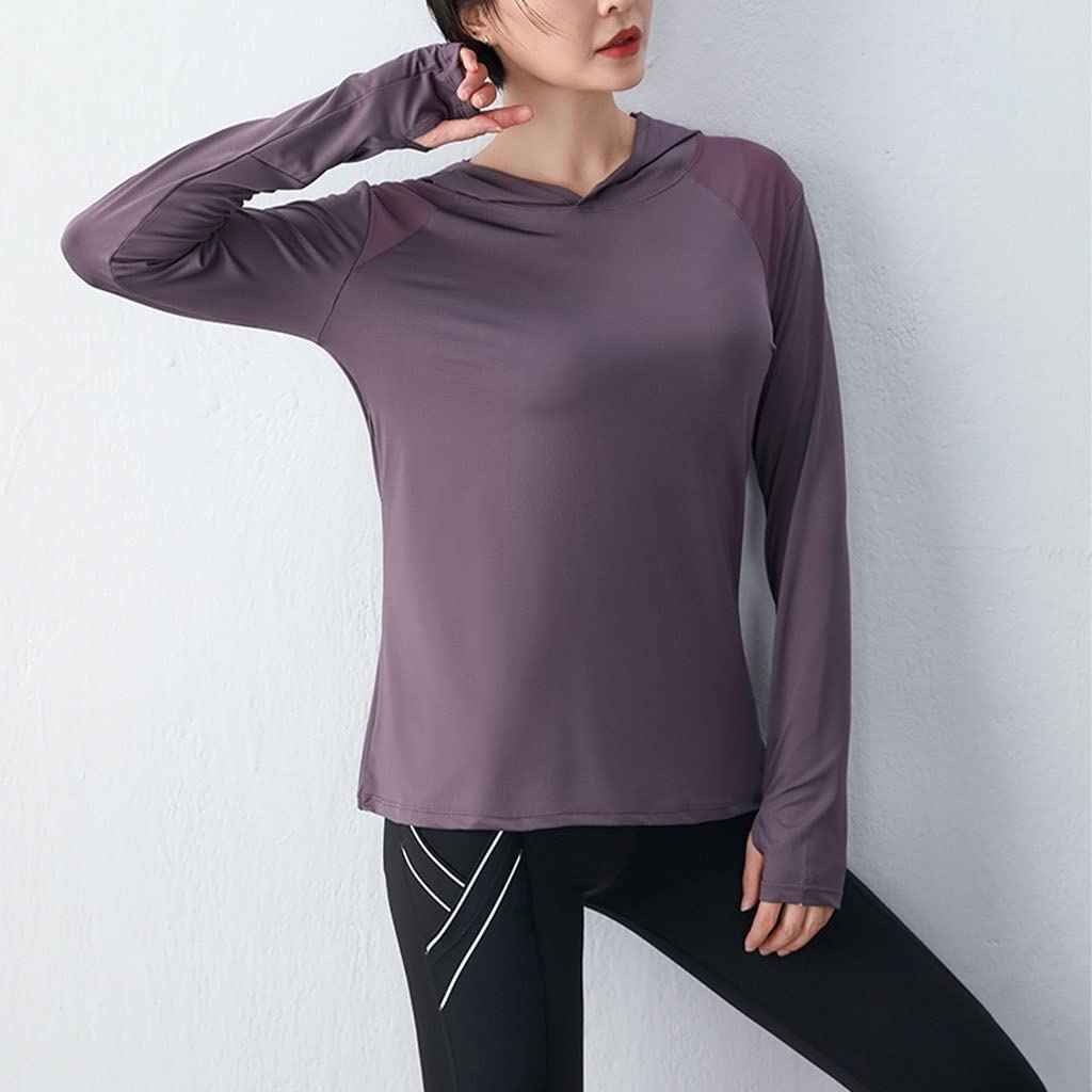 HSQMA Camicia Sportiva da Donna, Magliette da Allenamento A Maniche Lunghe, Magliette da Ginnastica Larghe, Magliette da Yoga con Foro for Il Pollice, Maglietta da Palestra Fitness