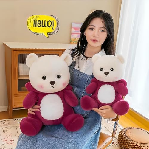 Image of VanityX Hoodie Teddy Bear Soft Toy, Stuffed Plush Animal, Ideal for Birthdays & Special Occasions Girls /Boys, Baby Kids (Wine Teddy Bear, 30cm)
