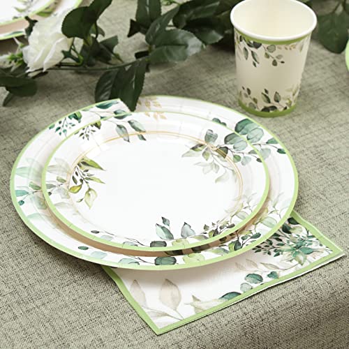 Green Party Plates Supplies, Sage Green Paper Eucalyptus Leaf Plates and Napkins, Disposable Tableware, Cups, Napkins for Jungle Boho Party,Baby Shower, Bridal Shower, Birthday Supplies Serve 24 - Image 6
