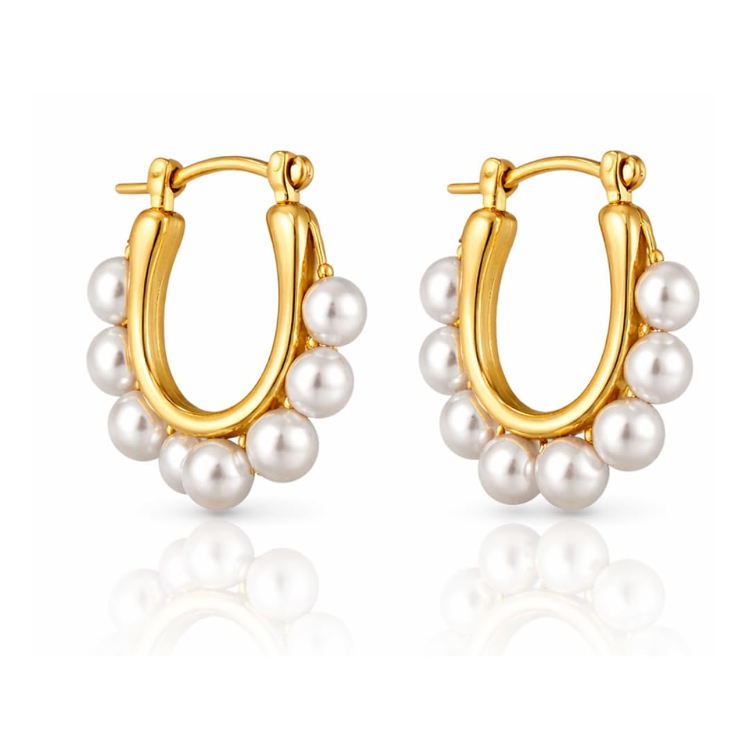 Huggie Orecchini in oro con perle – Orecchini a cerchio in acciaio inox 2,5 cm – Elegante Hoops da donna – Impermeabile e delicato sulla pelle – Gioielli regalo