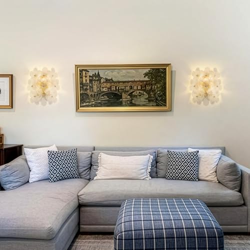 Image of TOCHIC Gold Wall Sconces Set of Two, 4-Light Flower Glass Wall Lights | Dimmable Floral Wall Lamp, Wall Mounted Light, Farmhouse Bathroom Vanity Lights, for Bedroom, Living Room, Staircase, Hallway