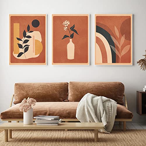 TANYANG Boho Rainbow Leaf Terracotta Vase Fille Abstrait Wall Art 3 Pièces Toile Peinture Nordique Posters Et Prints Mur Photos Salon 50Cmx70Cmx3Pcs Sans Cadre