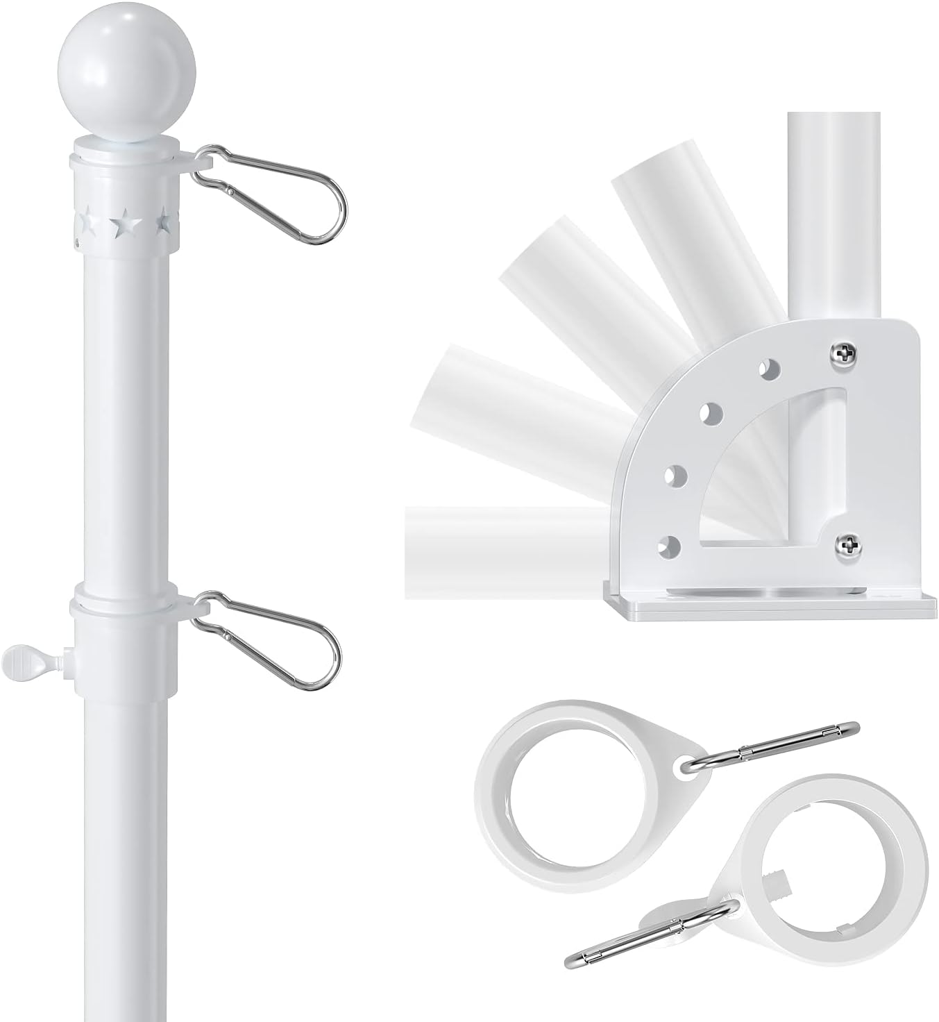 7ft Flag Pole for House Outside with 5 Position Mounting Bracket, Stainless Steel Black Flagpole Kit for Commercial Outdoor Handheld Portable Carry Use, Heavy Duty Tangle Free House Garden Flag Pole