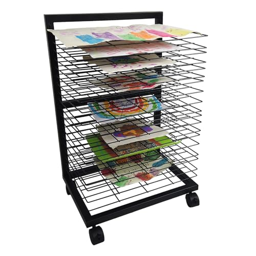 Image of TONGMO Art Drying Rack - Multi-functional Art Storage Rack with Wheels, 19 Removable Shelves for Classroom and Art Studio Use, Ideal for Paint Drying