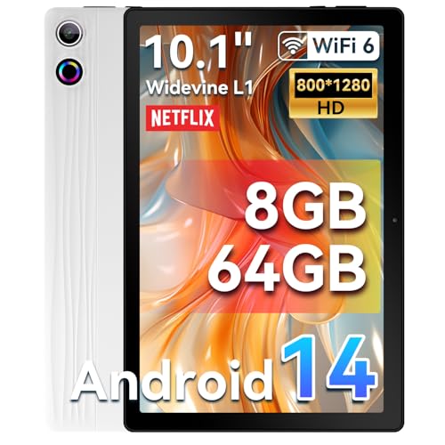ROWT Tablet 10 inch Android 14, Octa-Core, 10GB RAM 64GB ROM 1TB Expandable, Widevine L1, 1280x800...