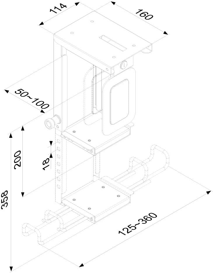 Newstar Lockable Under Desk PC Mount (Suitable PC Dimensions - Height: 20-36 cm/Width: 5-10 cm) - Black, CPU-D075BLACK/LK