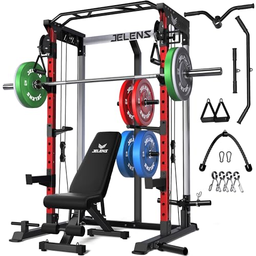 Image of JELENS C21 Power Cage, 2000LBS Multi-Function Power Rack with Independent Dual Pulley System, All-in-One Squat Rack for Cable Crossover, Home Gym Workout Machine