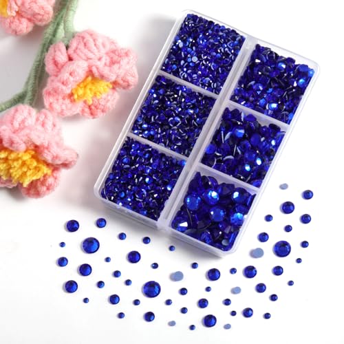 Image of BEADSLAND Hotfix Rhinestones, 4000 PCS Dark Blue Rhinestones for Clothes Crafts Mixed 6 Sizes with Wax Pencil and Tweezers Kit, SS6-SS30, Sapphire