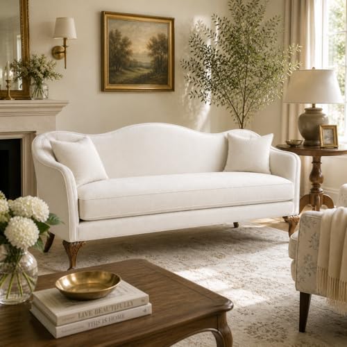 Image of Chaise Lounge Royal Carving Sofa Design Golden Polished and Leatherette Cover (Off White)