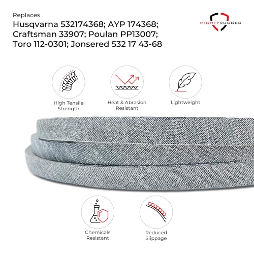Image of 174368 Craftsman Mower Belt Replacement for 48 inch Deck, Length 90 inch, Heavy-Duty Aramid Cord Belt Replaces 532174368, 532 17 43-68, 33907, PP13007, 532180483, 19379 for Husqvarna, AYP, Poulan, Jonsered