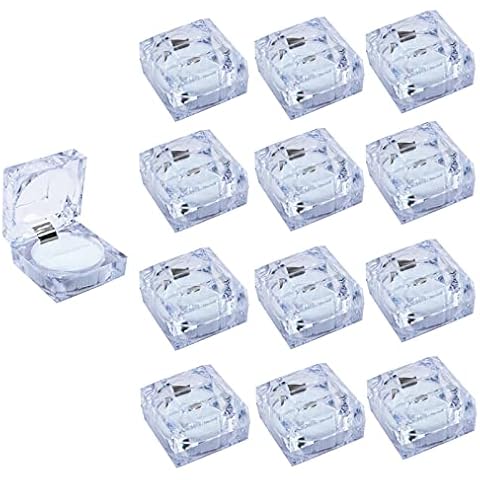 ELEpure 12 pcs Clear Crystal Ring Gift Boxes Earrings Jewelry Storage Box Acrylic Display Organizer Case for All Kinds of Ring Earrings Velvet Insert White Cover