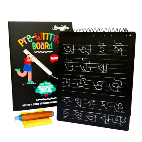 Image of Berrybee 8-in-1 Montessori-Inspired Pre-Writing Board | Tracing Board for Akshar, Vowels, Consonants & Patterns | Reusable Handwriting Practice for Kids Age 2-6 | Educational & Durable (Bengali)