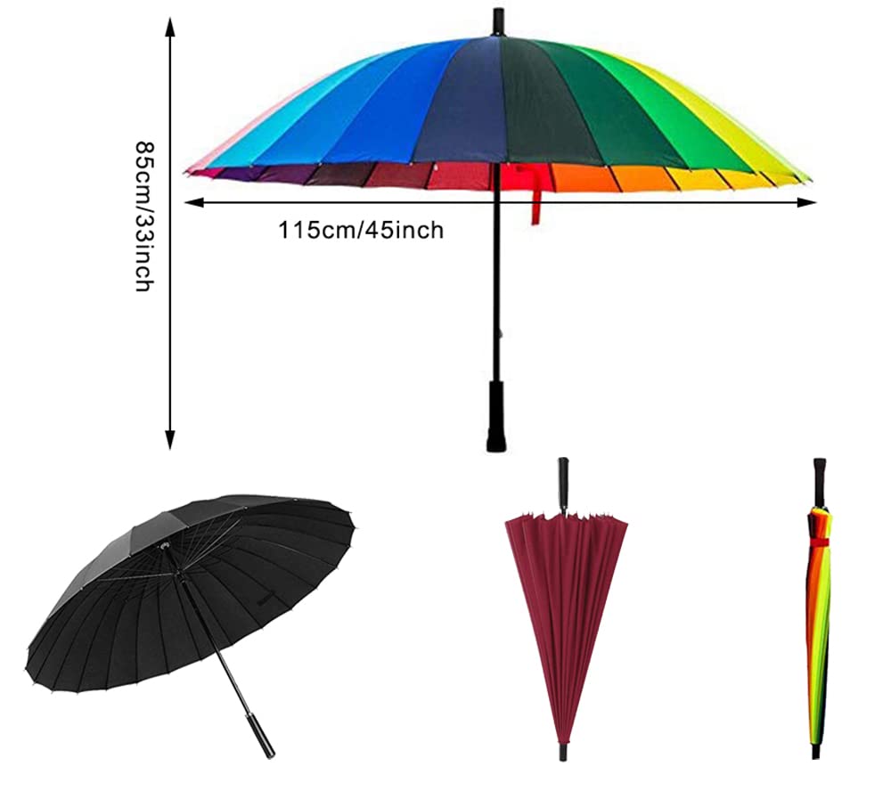 ThreeH Sonnenschirm Stockschirm 24 Rippen Groß Sturmfester Stabil Hochwertiger Golf Regenschirm KS07,Rainbow