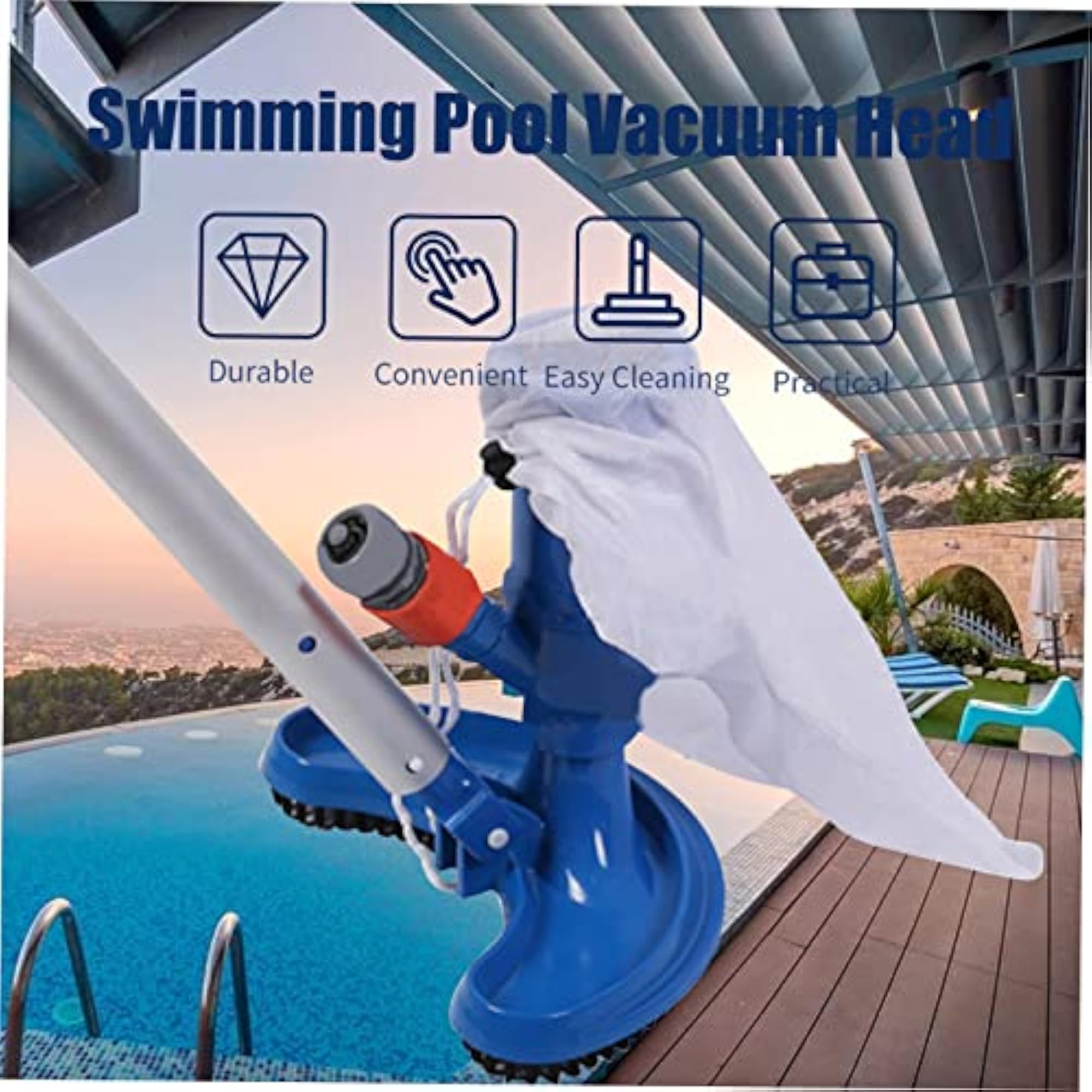 Swimming Pool Vacuum Head with Clip Handle Drawstring Bag