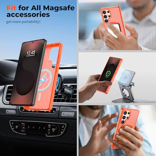 Image of SUPFINE Magnetic for Samsung Galaxy S25 Ultra Case with Screen Protector, (Built-in Magnets) (Military Grade Drop Protection) Slim Translucent Shockproof Phone Case,Orange
