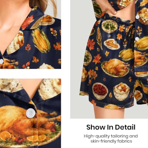 Image of Funny Pajamas for Women Set Print Satin Loungewear Pjs Short Sleeve Button Down Top and Shorts Sets Sleepwear XS-3XL