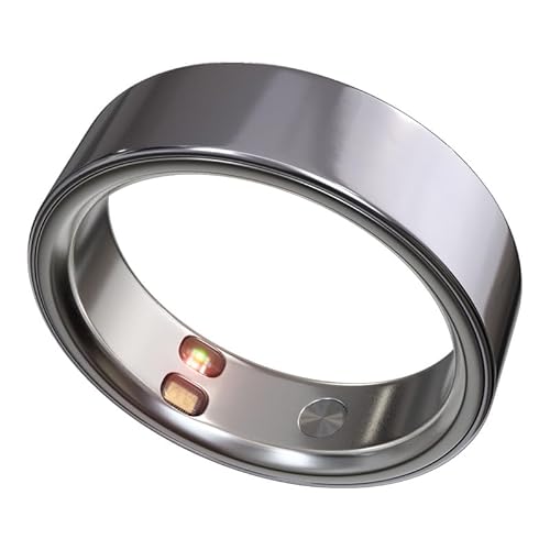 Smart Ring Health Tracker 5ATM Waterproof Sport Ring Exclusive Vibration Alerts Glossy Titanium Blood Oxygen/Sleep/Emotional Management Women Cycle Prediction Compatible with iOS/Android Silver 9