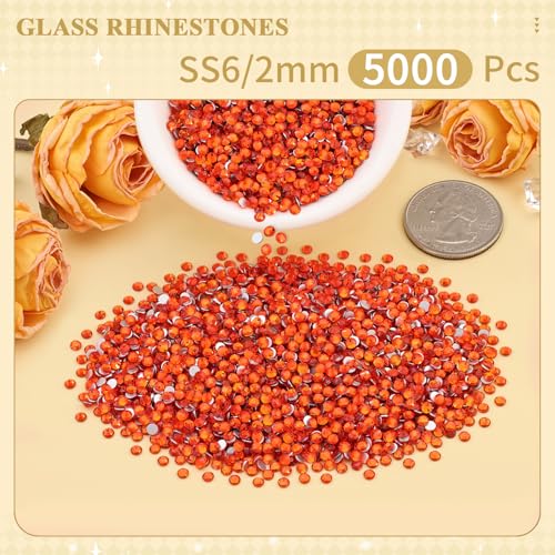 Image of 5000PCS SS6 /2mm Crystal Glass Rhinestones for Bedazzling (Orange /Hyacinth) | Flatback Rhinestones for Crafting DIY Nail Art Makeup Decoration, Gems Diomand Charms for Tumbler Shoes Clothing Mug