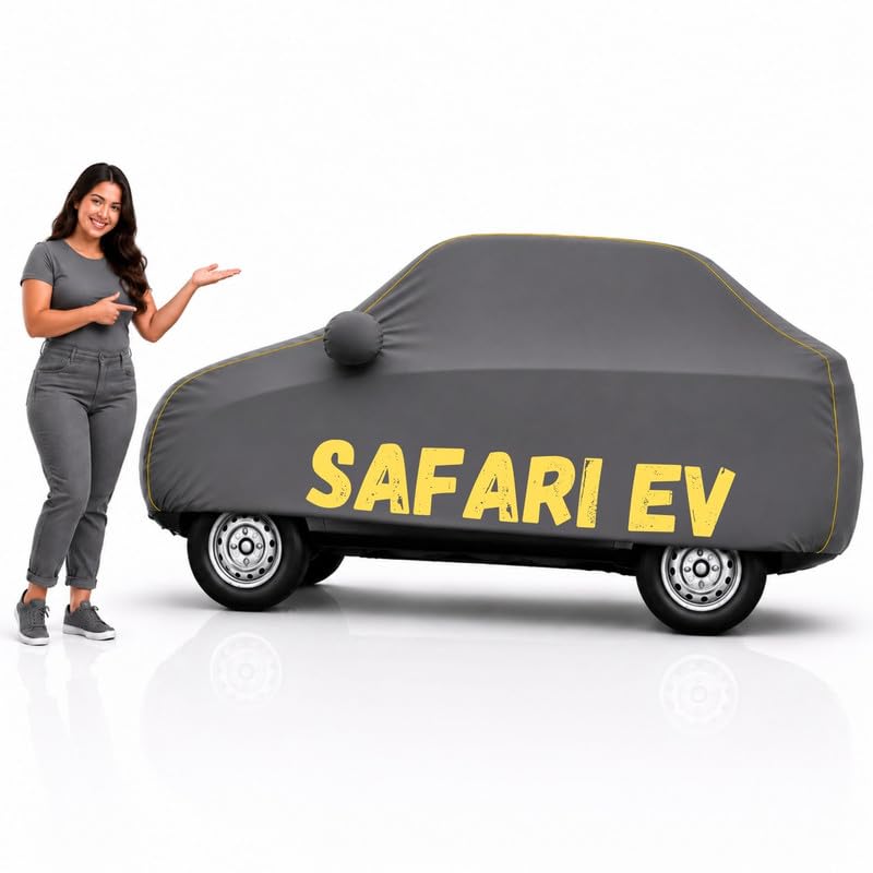 Image of Long-Life 100% Waterproof Safari EV Car Body Cover for Dust & Rain, Compatible with All Models of Safari EV Car Cover, Comes with Bird Droppings, Scratch, UV and Paint Protection - Grey