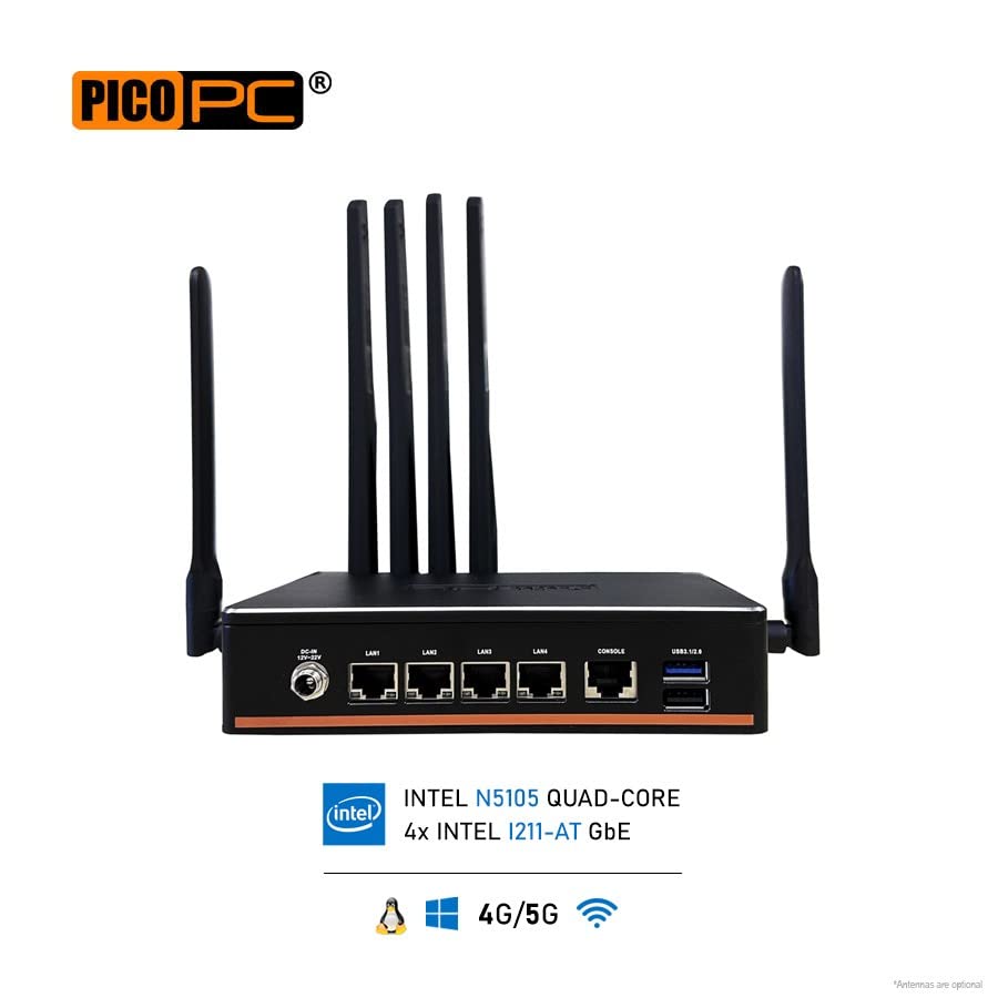 PICOPC Lüfterloser Firewall Micro Appliance/Mini PC/Firewall Router, Intel N5105 (4 Kerne 4 Gewinde), 16GB DDR4 | 256GB SSD | 4 LAN i211 | 5G CPE | SD-WAN Security Gateway mit TPM 2.0 – Bild 3
