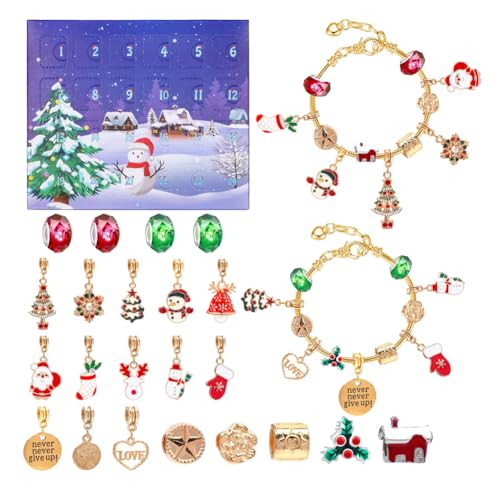 2024 Navidad Calendario de Cuenta Atrás con 2 Pulseras y 22 Cuentas DIY 24 Días de Navidad Calendario de Cuenta Atrás Navidad Pulsera de Cuentas Kit de Hacer Regalos Sorpresa para Mujeres y Niñas