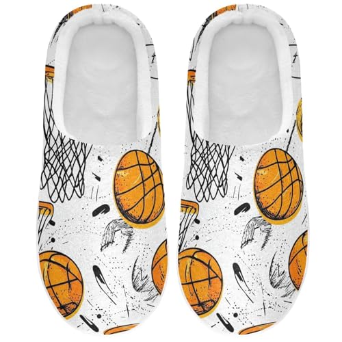 JUNZAN Cartoon Basketballs Cotton Slippers for Men Washable Memory Foam Bedroom Shoes for Hotel Birthday Presents 6-7