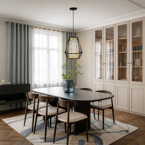 Image of Boho Pendant Light, Bamboo 12 inch Basket Hanging Light | Adjustable Height, Ceiling Light Fixture for Kitchen Islands, Dining Rooms, Bedrooms, Entryways, E26 Base