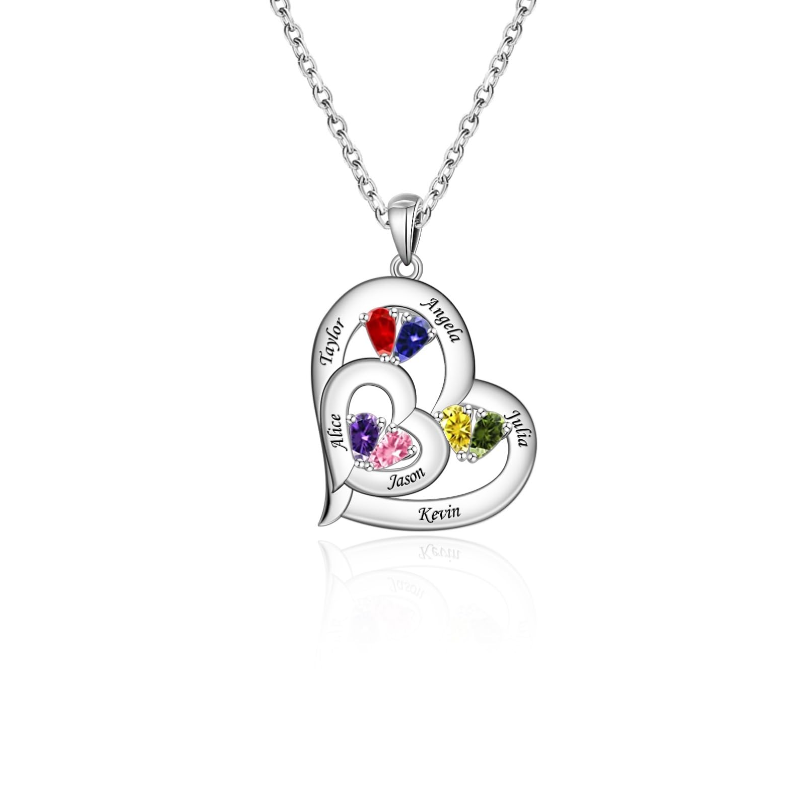 MissNaNa Custom Mothers Necklace with 1-10 Birthstones S925 Sterling Silver Personalized Birthstone Necklaces for Women Name Engraved Family Pendant