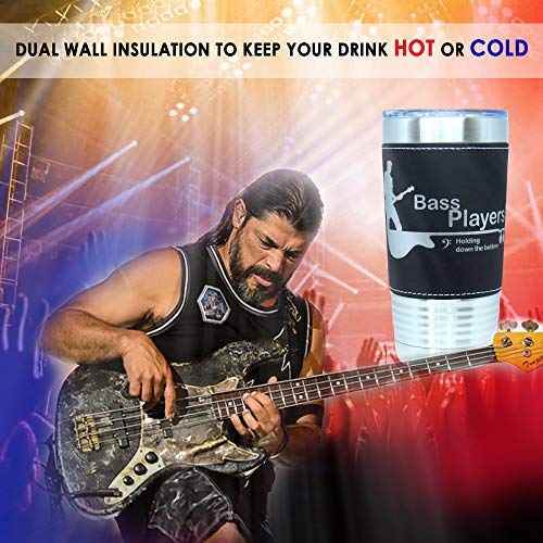 Bass Guitar Player Leather Wrapped Vacuum Insulated Tumbler 20 Oz Stainless-Steel Vacuum Mug For Music Lovers, (Black) #TOP1