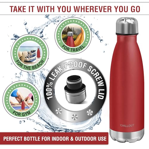 Image of CHILLOUT LIFE 17oz Insulated Stainless Steel Water Bottle, Leak Proof