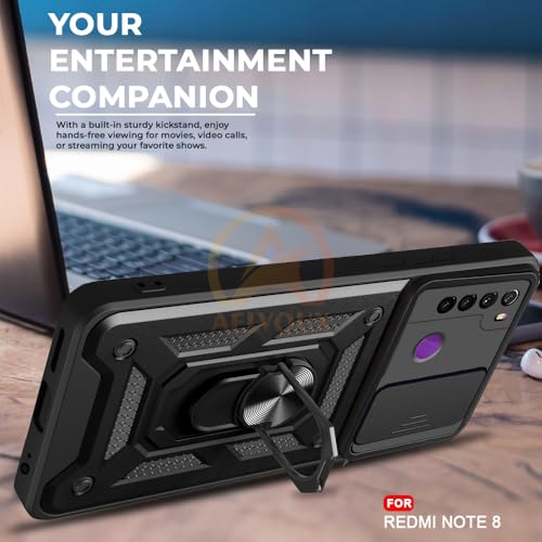 Image of Armor Bumper Back Cover Case for Redmi Note 8 Rotating Camera Cover, Ring Holder & Kickstand | Heavy Duty & 360 Degree Protection Redmi Note 8 Back Cover (Black)