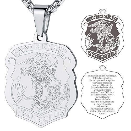 Collier Saint Michel pendentif médaille archange en acier pour homme et femme
