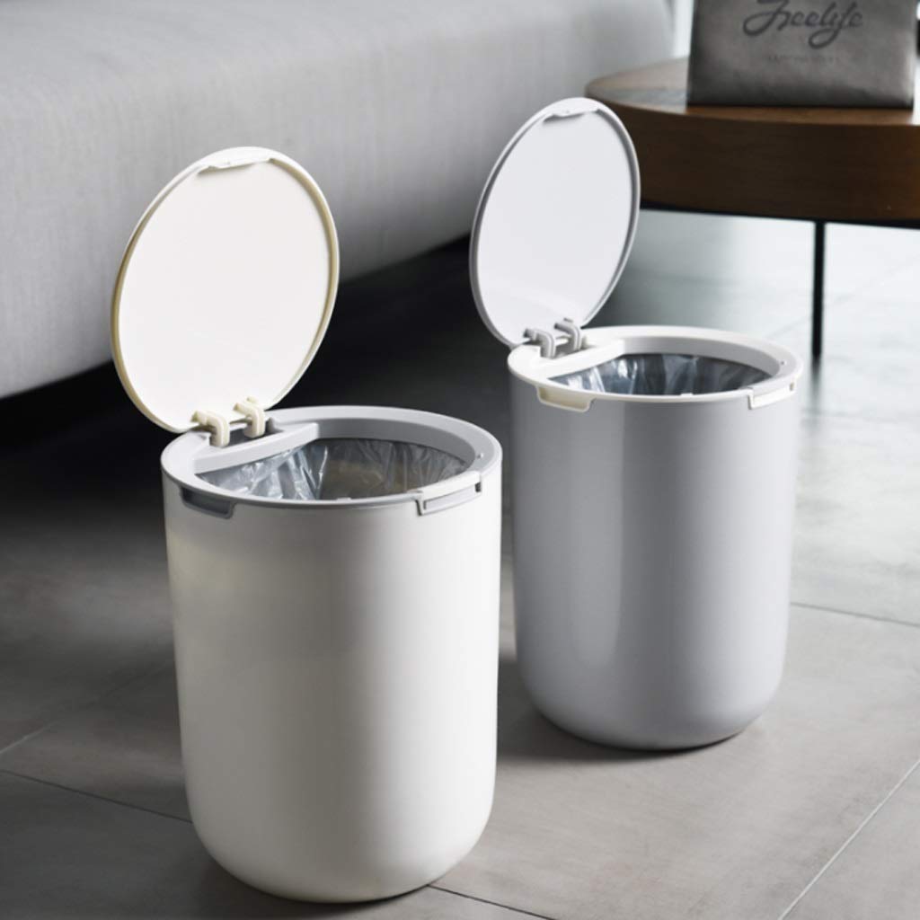 Trash Can Waste Bin Press-Type Makeup Table Trash Can Portable Table Dustbin for Home Living Room Kitchen Bedroom Bathroom Office Waste Basket (Color : White) (Gray+White)